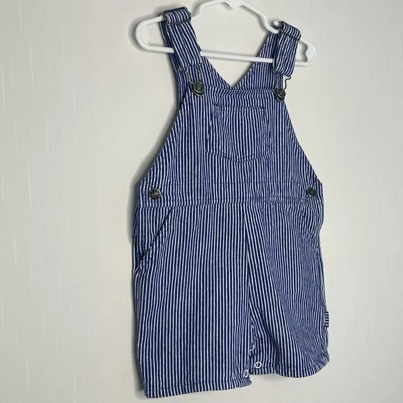 Vintage Kids Denim Striped Overalls Shortalls Great Lakes Recreation 3T - Picture 2 of 11